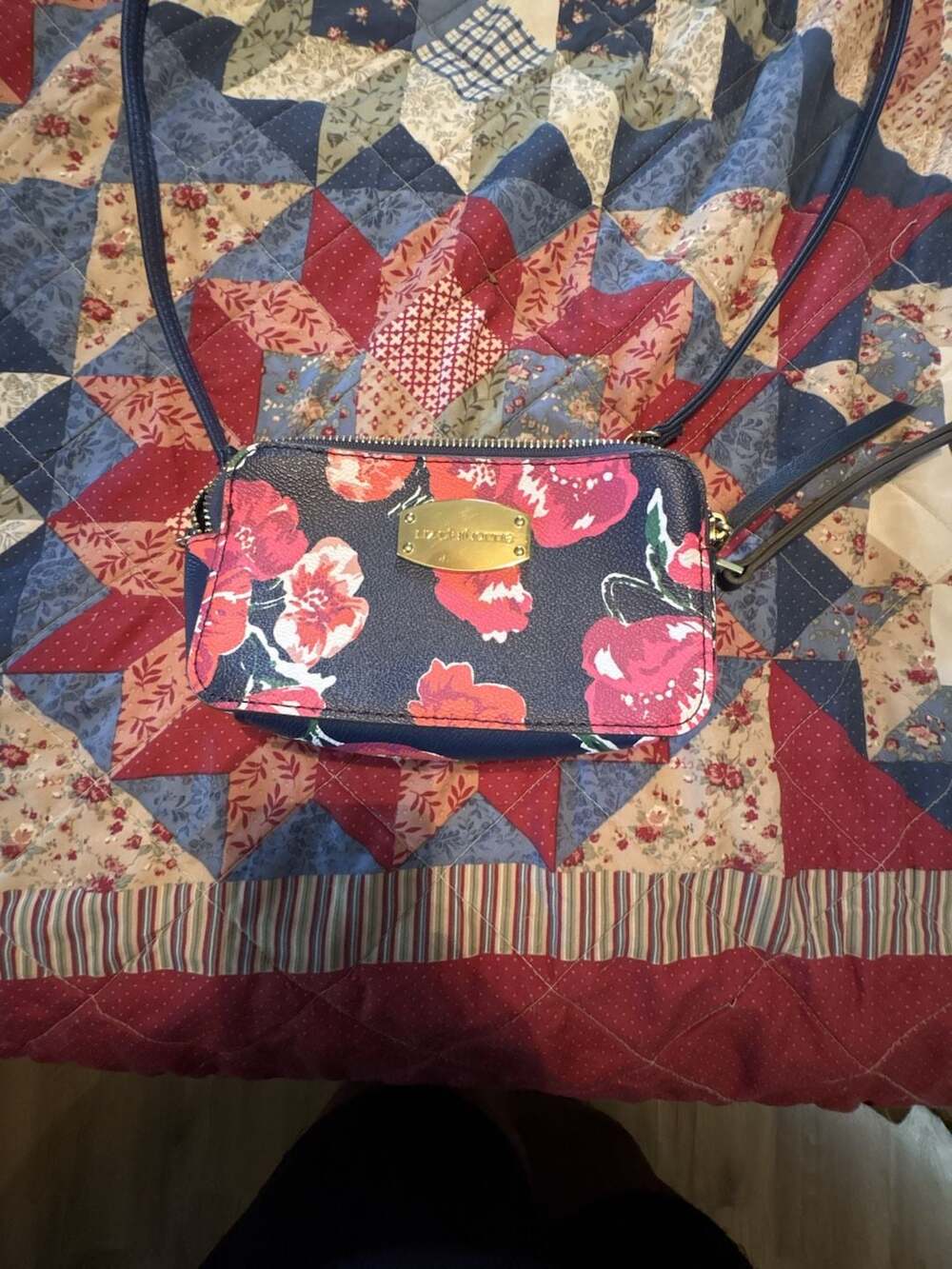Liz Claiborne Floral Print Double Zip Crossbody Bag